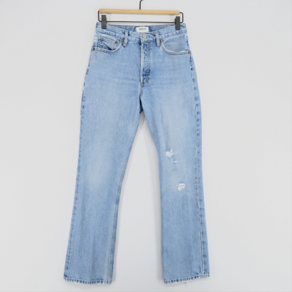Agolde Relaxed Boot Jeans Womens 25 Light Blue High Rise Button Fly Distressed